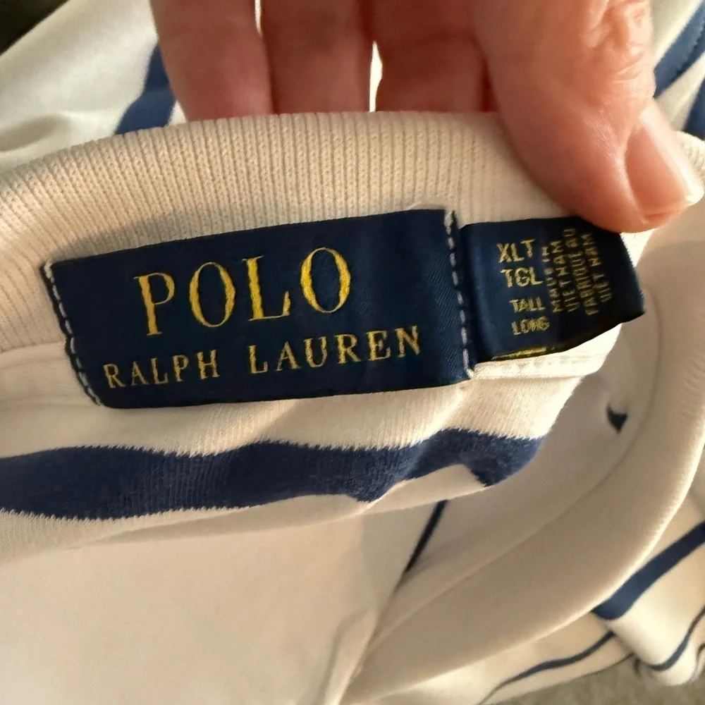 Ralph Lauren Polo Shirt White & Blue Stripes Size XL Tall Preppy Classic FLAWED